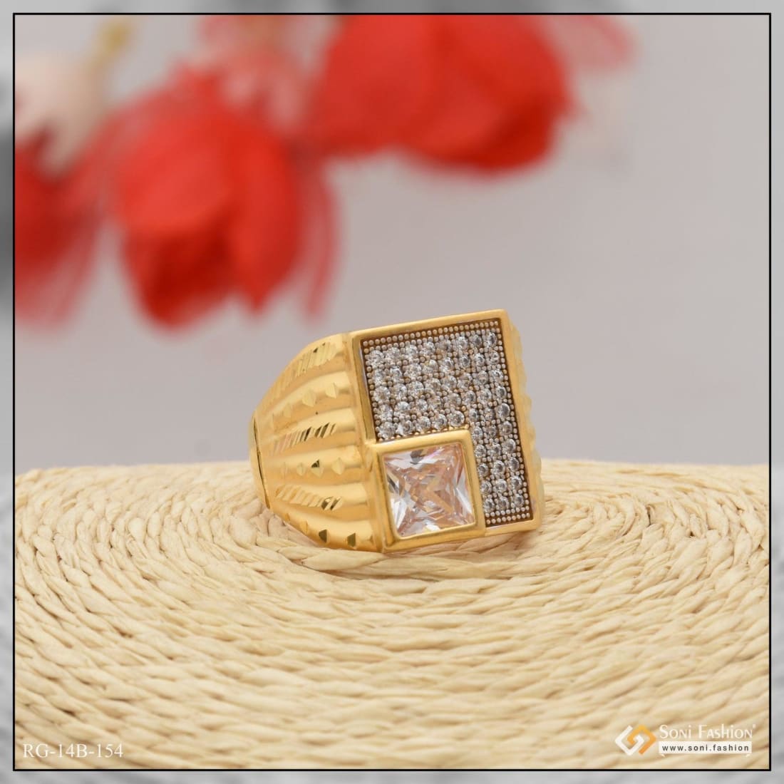 1 gram gold forming white stone with diamond funky design ring for ...