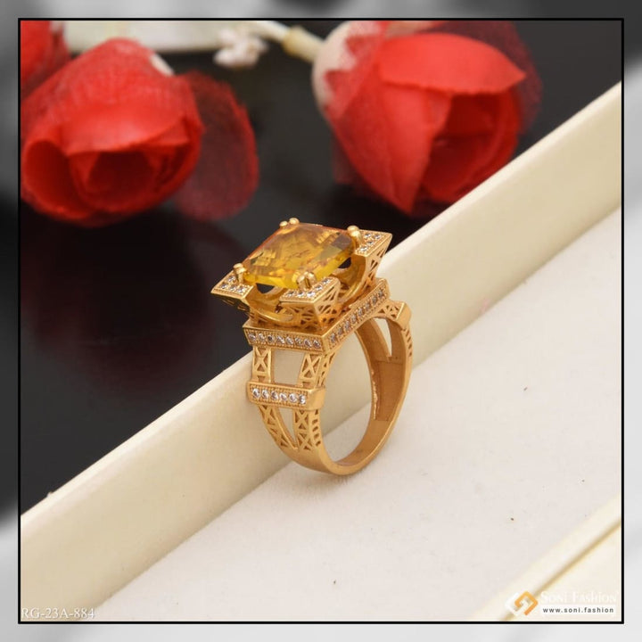 1 gram gold forming yellow stone with diamond antique design