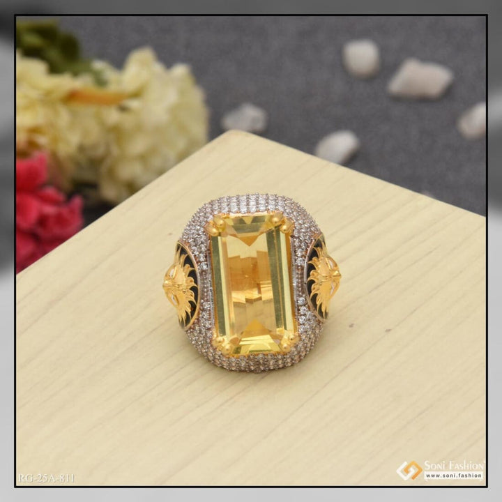 1 Gram Gold Forming Yellow Stone With Diamond Funky Design