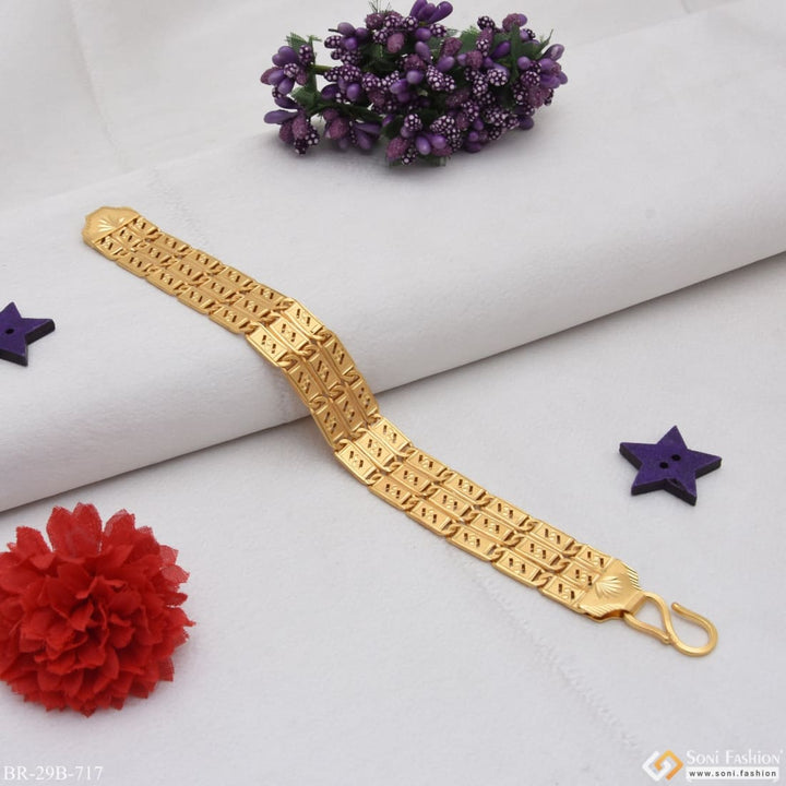 Gold bracelet with ’love’ and flower design - 1 gram gold nawabi, delicate 3 line design - Style B717