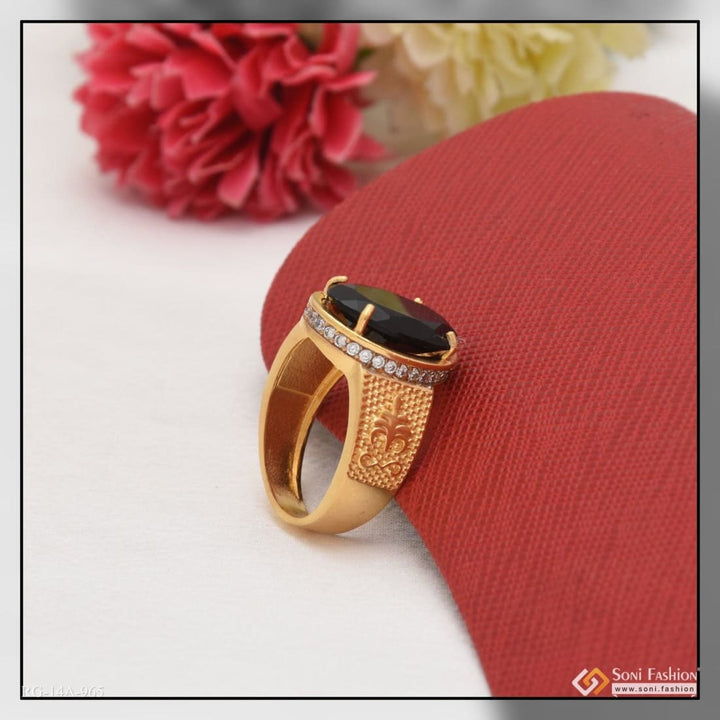 1 Gram Gold Plated Black Stone With Diamond Fashionable