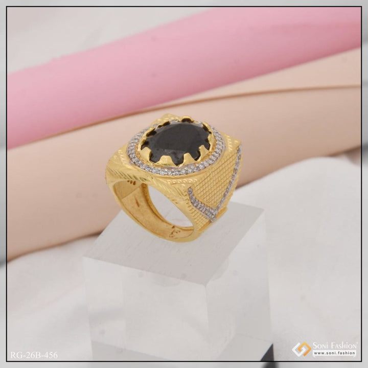 1 gram gold plated black stone with diamond funky design