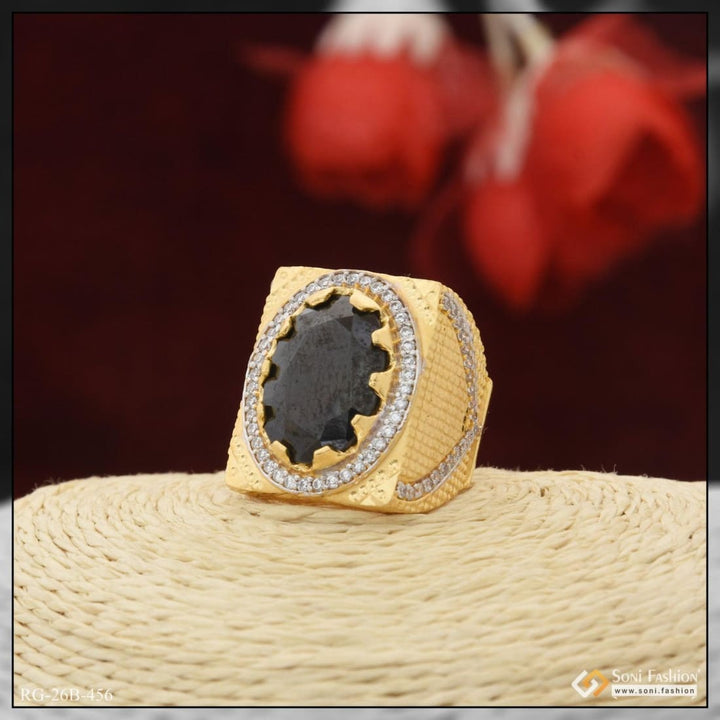 1 gram gold plated black stone with diamond funky design