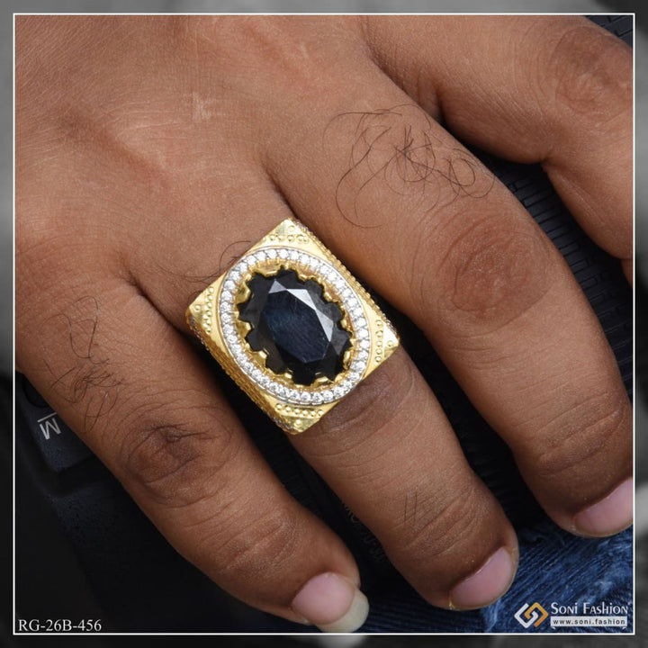 1 gram gold plated black stone with diamond funky design