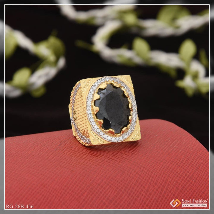 1 gram gold plated black stone with diamond funky design