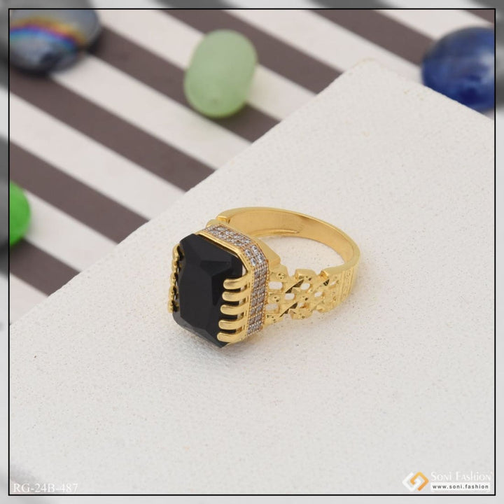 1 gram gold plated black stone with diamond funky design