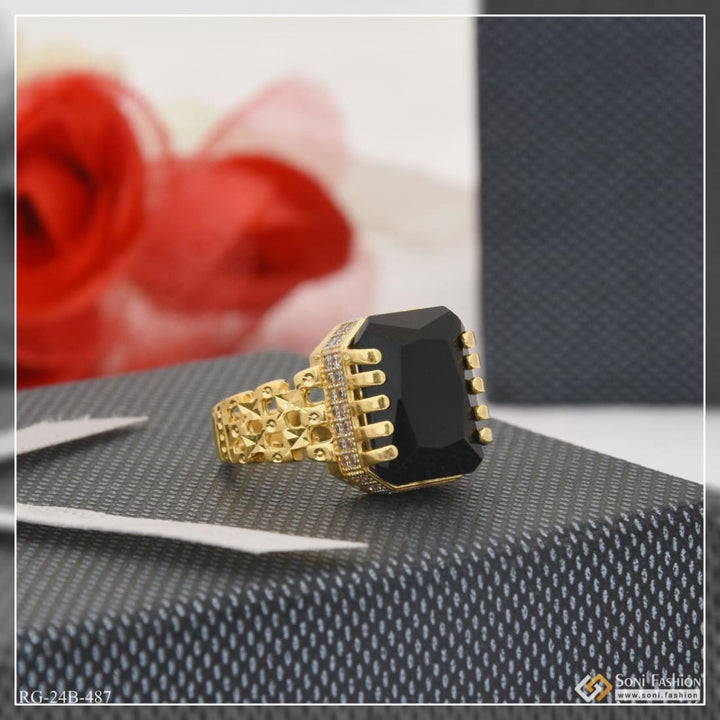 1 gram gold plated black stone with diamond funky design