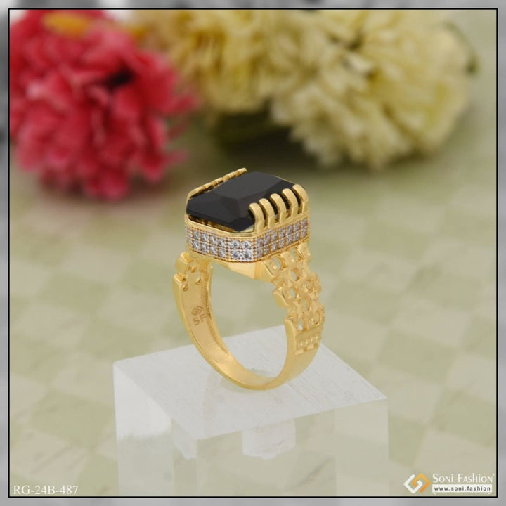 1 gram gold plated black stone with diamond funky design