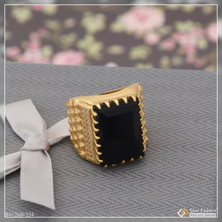 1 Gram Gold Plated Black Stone With Diamond Hand-crafted