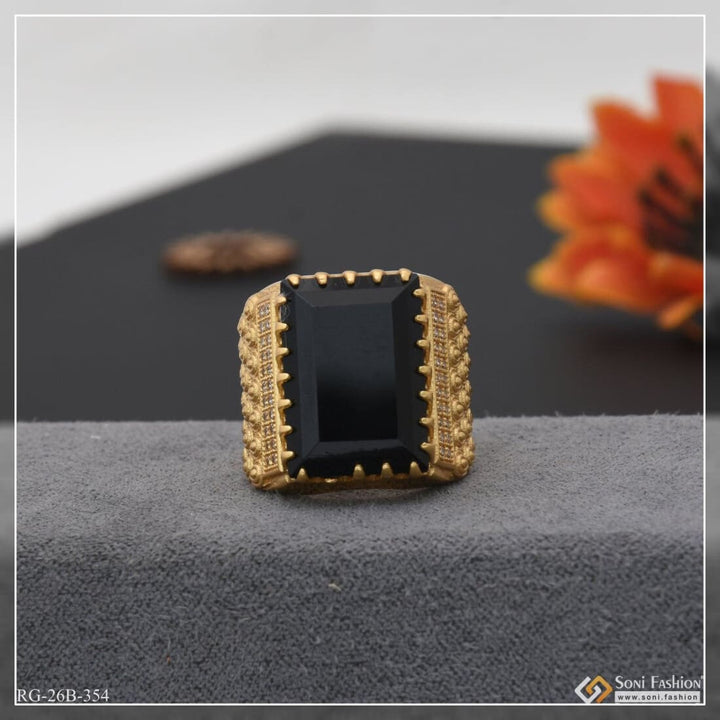 1 Gram Gold Plated Black Stone With Diamond Hand-crafted