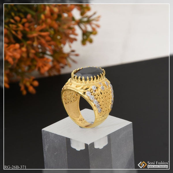 1 Gram Gold Plated Black Stone With Diamond Hand-crafted