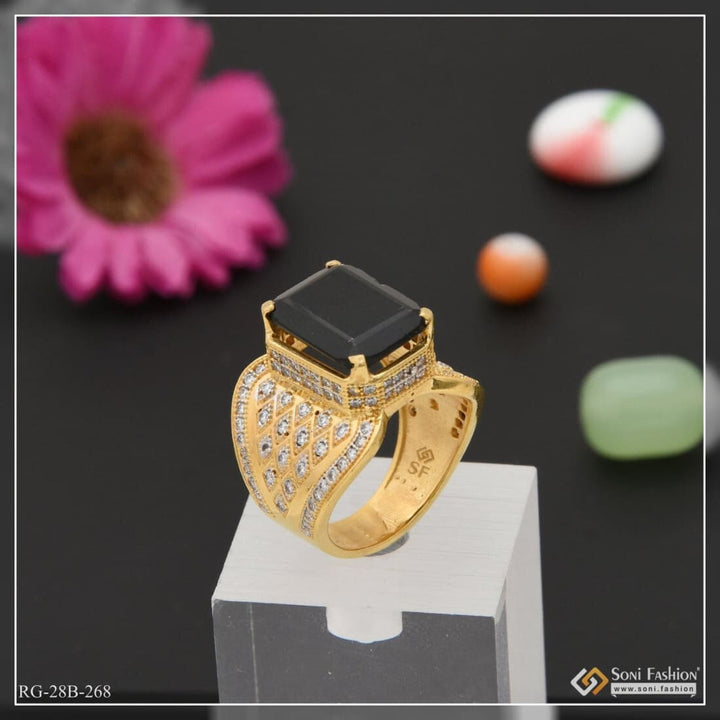 Gold plated black stone diamond ring for men - style B268