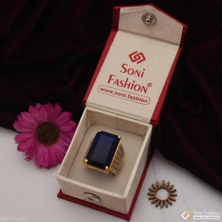 1 Gram Gold Plated Blue Ring With Diamond Gorgeous Design