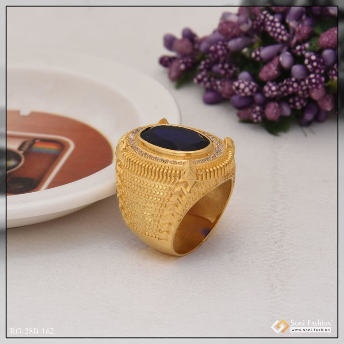 Colour stone hot sale gents ring