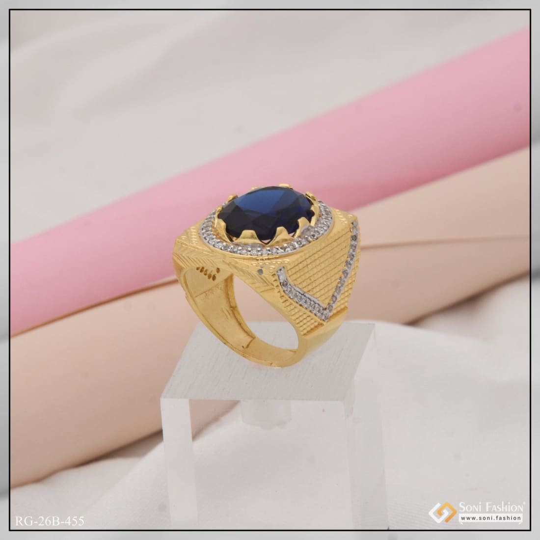 1 Gram Gold Plated Blue Stone With Diamond Designer Ring For Ladies – Soni  Fashion®