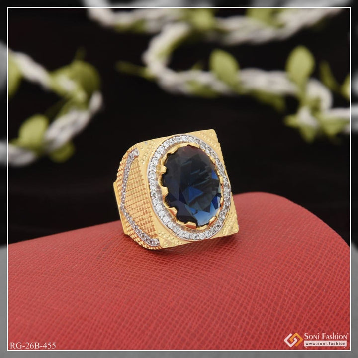 1 gram gold plated blue stone with diamond best quality ring