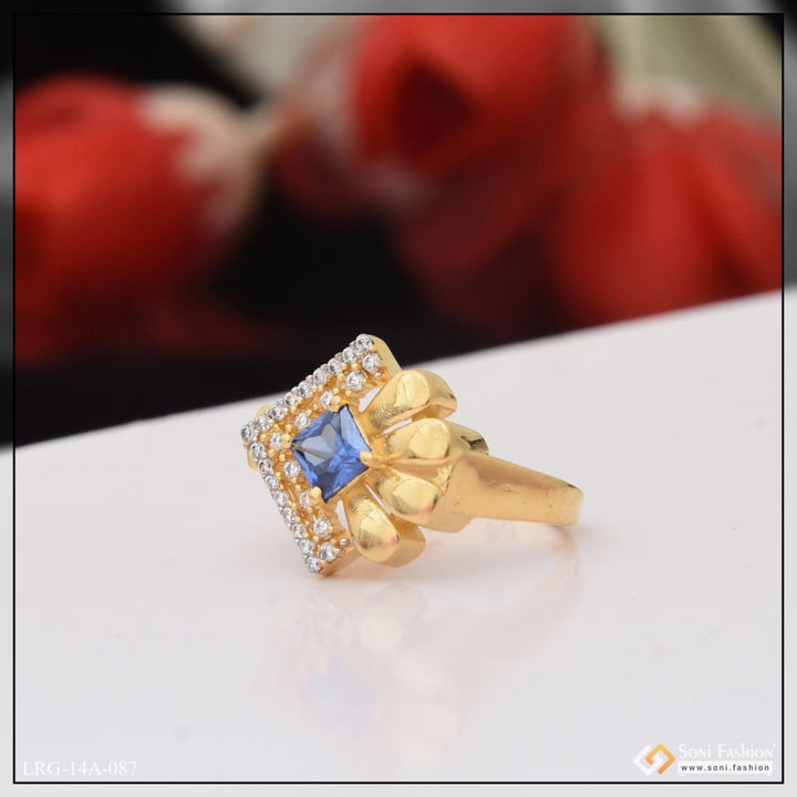 1 Gram Gold Plated Blue Stone With Diamond Designer Ring