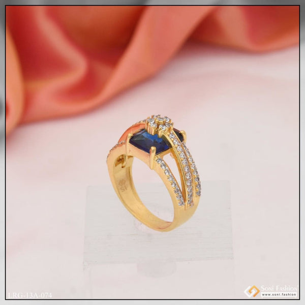 1 Gram Gold Plated Blue Stone With Diamond Fancy Design