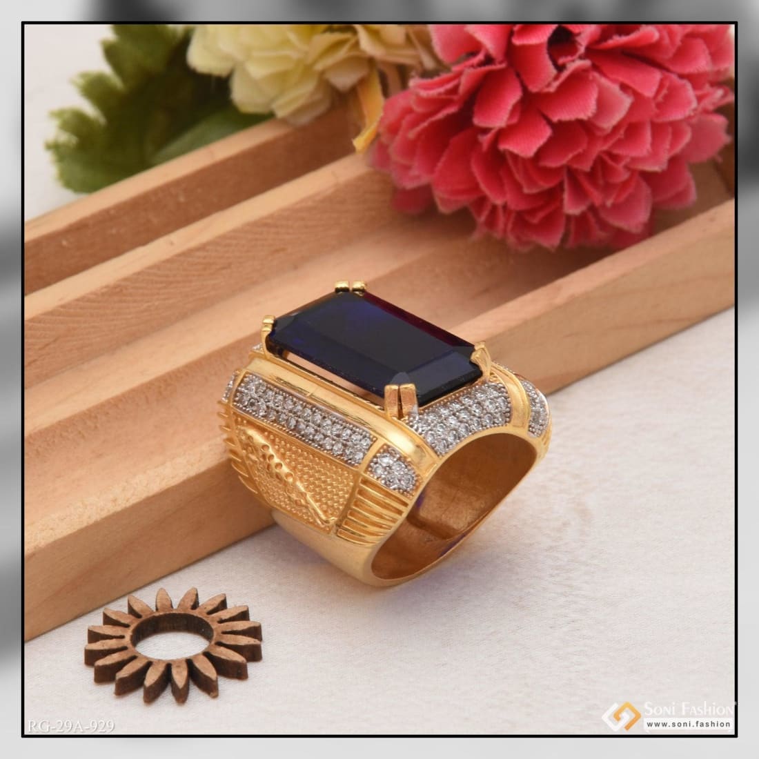1 Gram Gold Plated Blue Stone With Diamond Designer Ring For Ladies – Soni  Fashion®