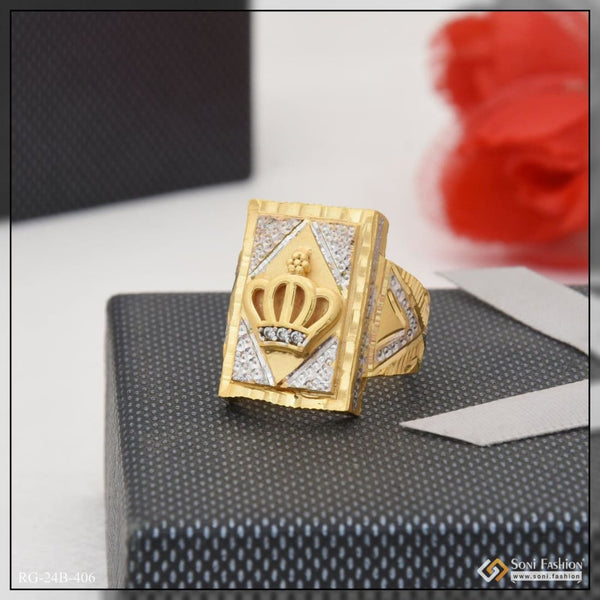 1 gram gold plated crown with diamond artisanal design ring