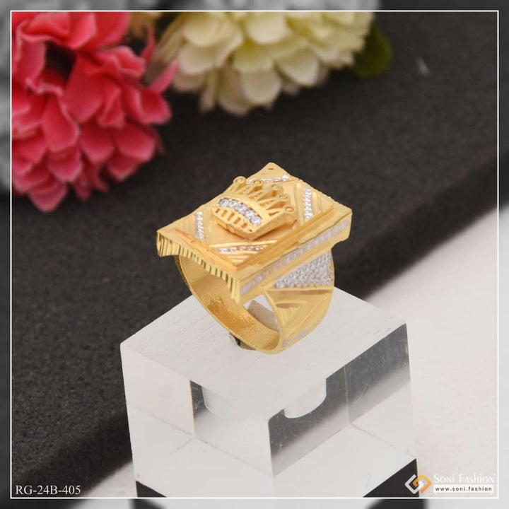 1 gram gold plated crown with diamond glamorous design ring