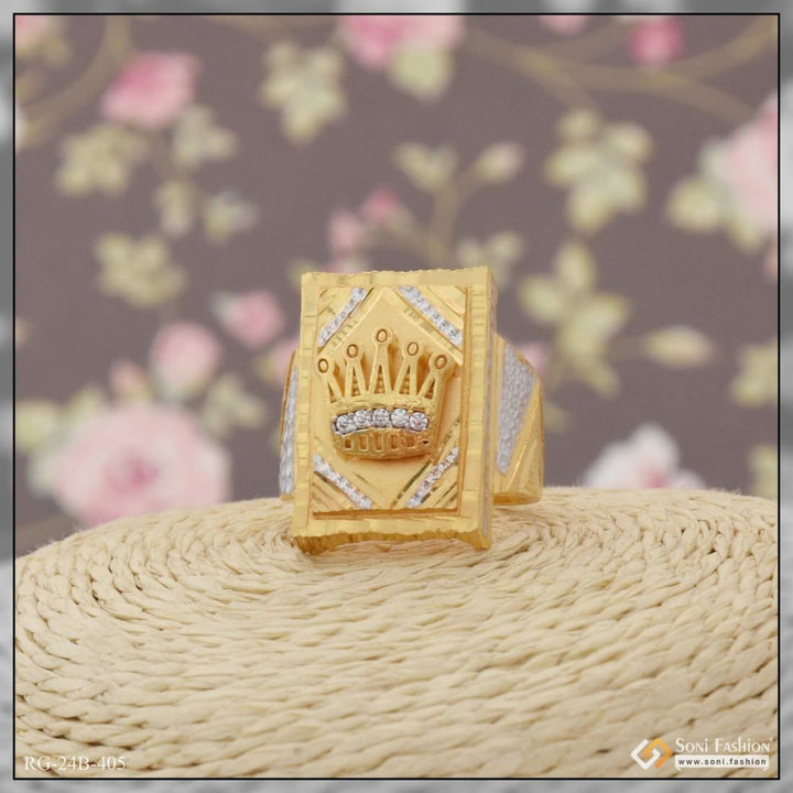 1 gram gold plated crown with diamond glamorous design ring