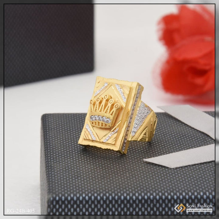 1 gram gold plated crown with diamond glamorous design ring