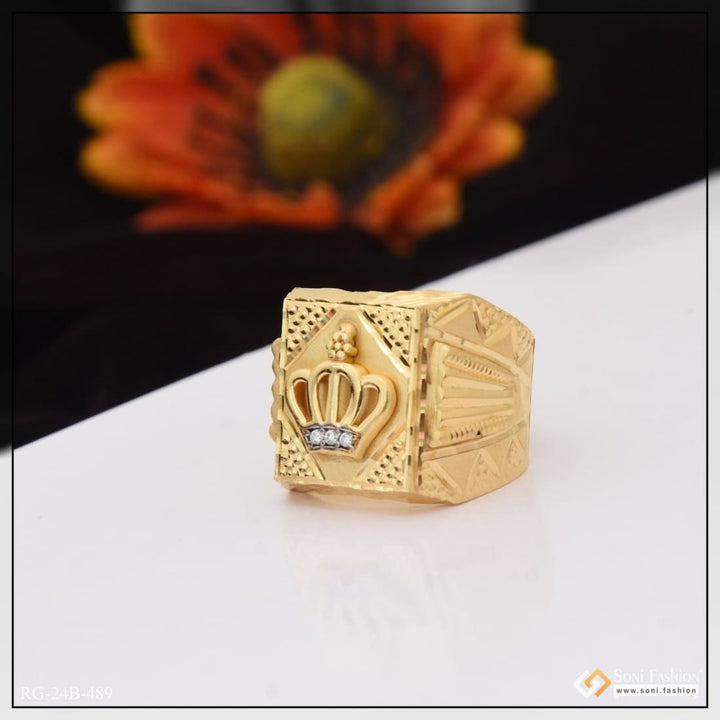 1 gram gold plated crown with diamond glamorous design ring