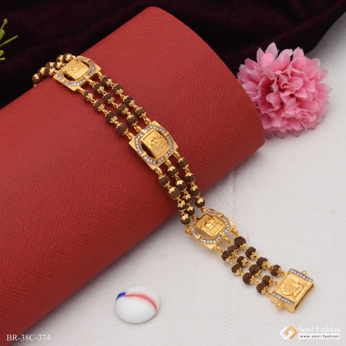 1 Gram Gold Forming Genda Brown Leather with Diamond Kada For Men –  stylefashionindia