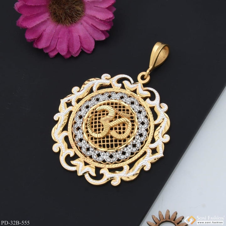 1 gram gold plated om with diamond artisanal design pendant