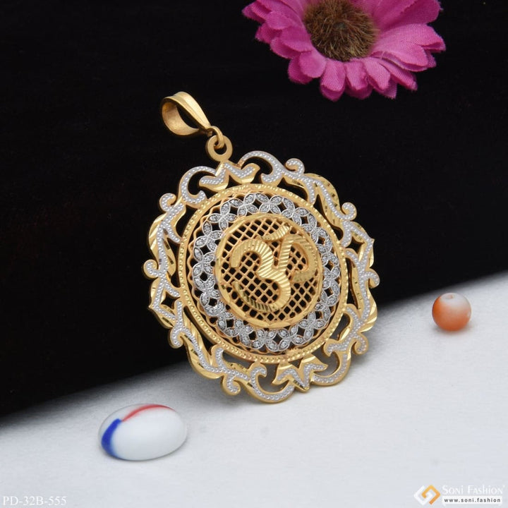 1 gram gold plated om with diamond artisanal design pendant