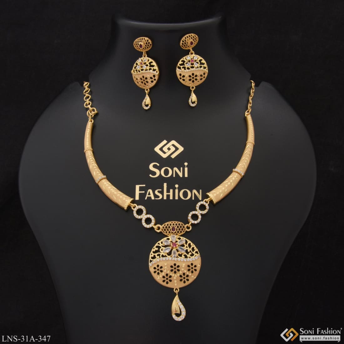 Gold plated Indian necklace set jewelry | Fine Polish 1 gram gold ruby –  Indian Designs