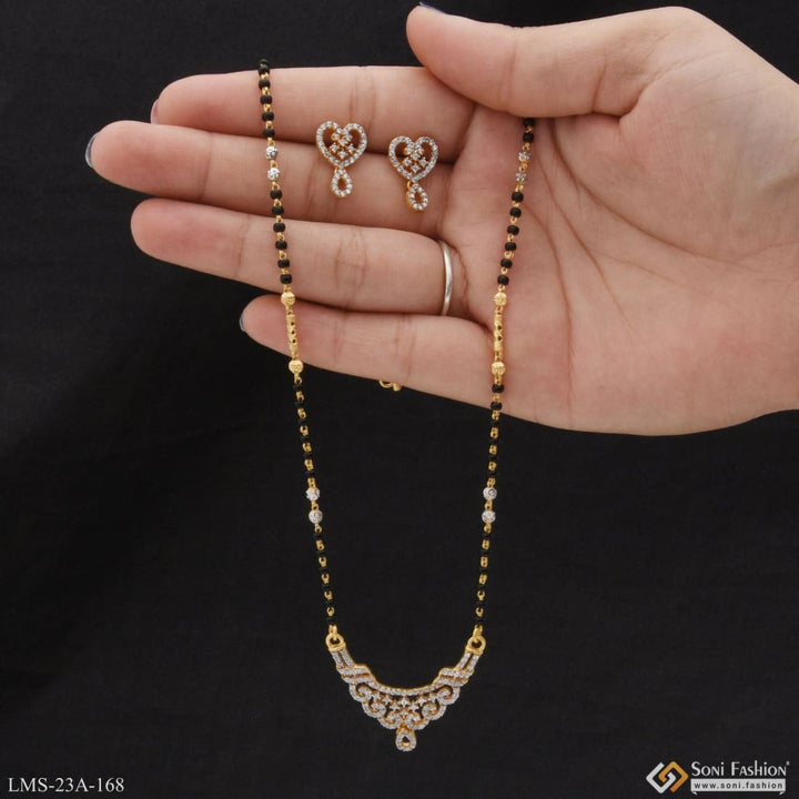 1 Gram Gold Plated With Diamond Casual Design Mangalsutra