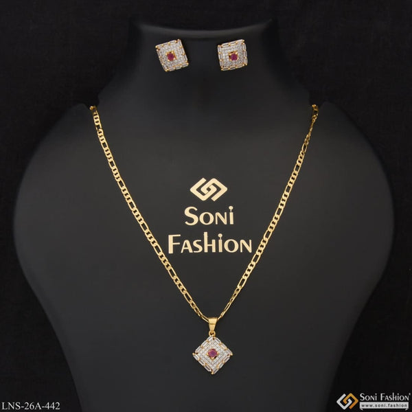 1 Gram Gold Plated With Diamond Casual Design Necklace Set