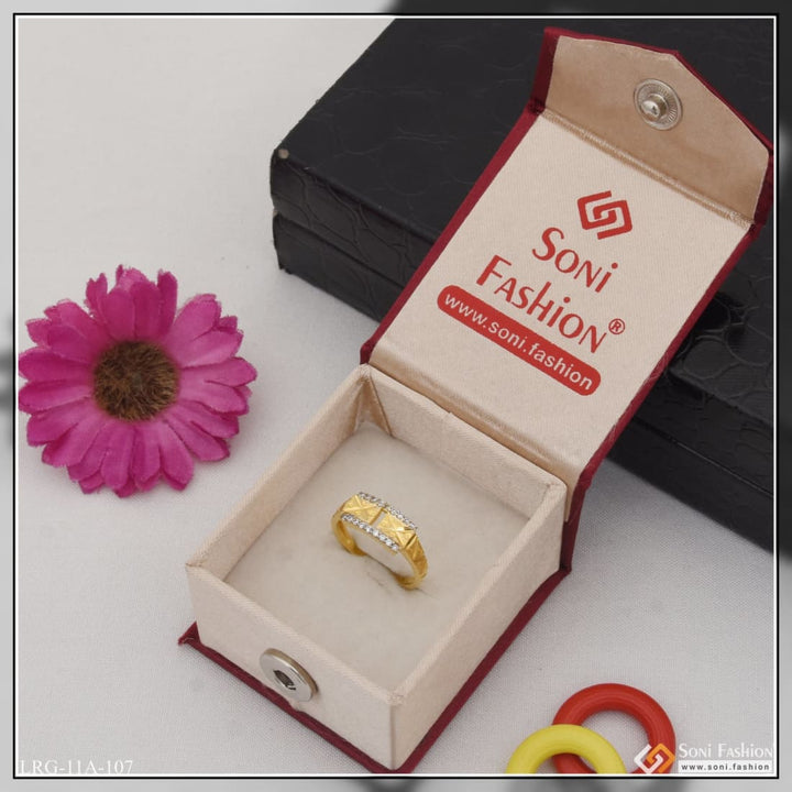 1 Gram Gold Plated With Diamond Eye-catching Design Ring