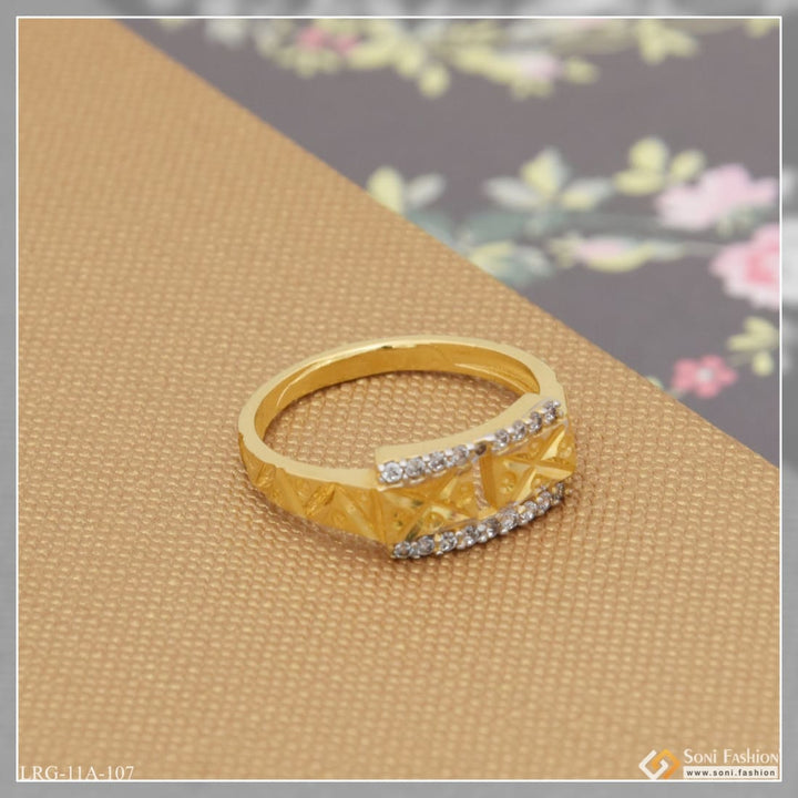 1 Gram Gold Plated With Diamond Eye-catching Design Ring