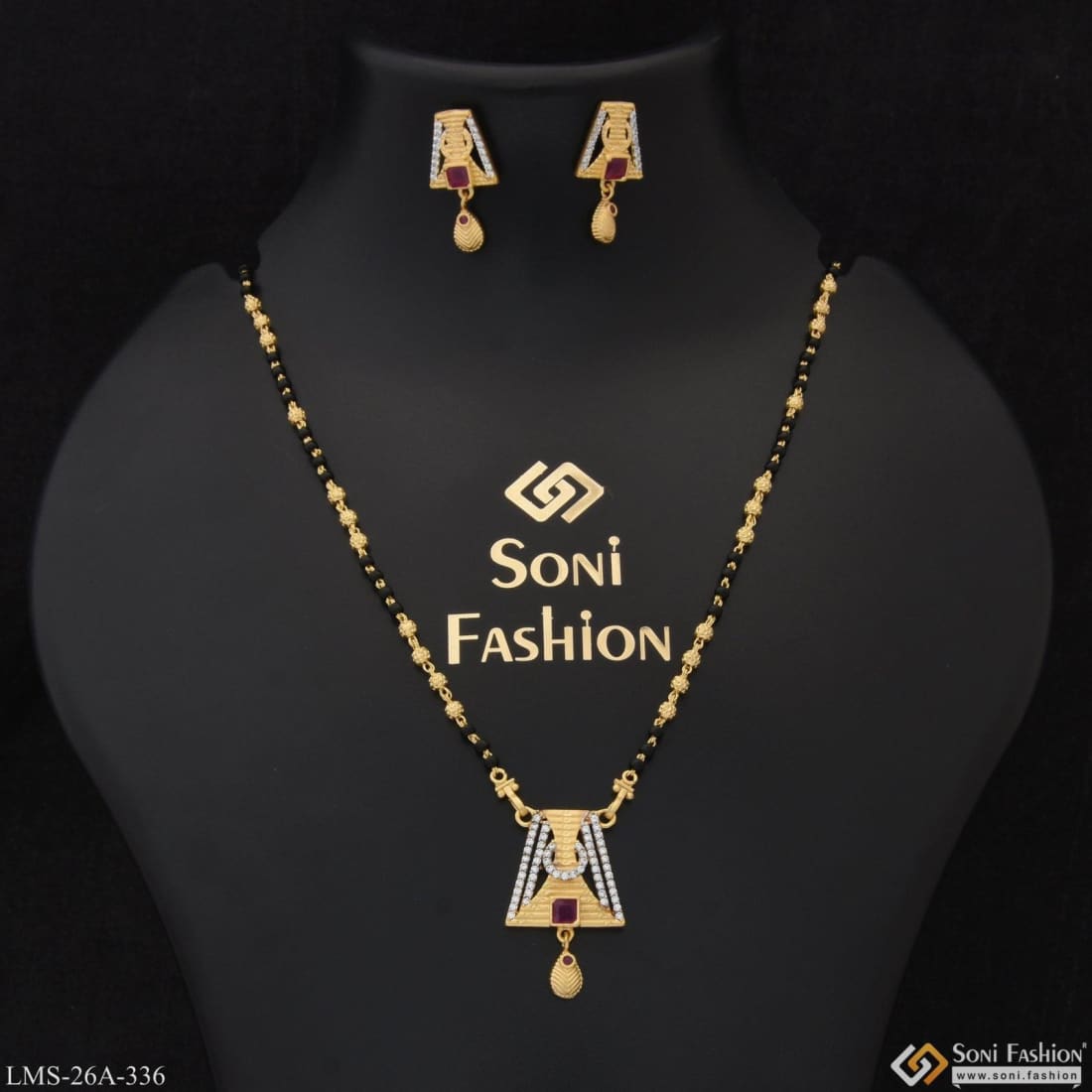 1 Gram Gold Plated With Diamond Cool Design Mangalsutra Set For Women Soni Fashion