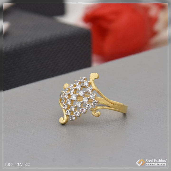 1 gram gold plated with diamond decorative design ring for