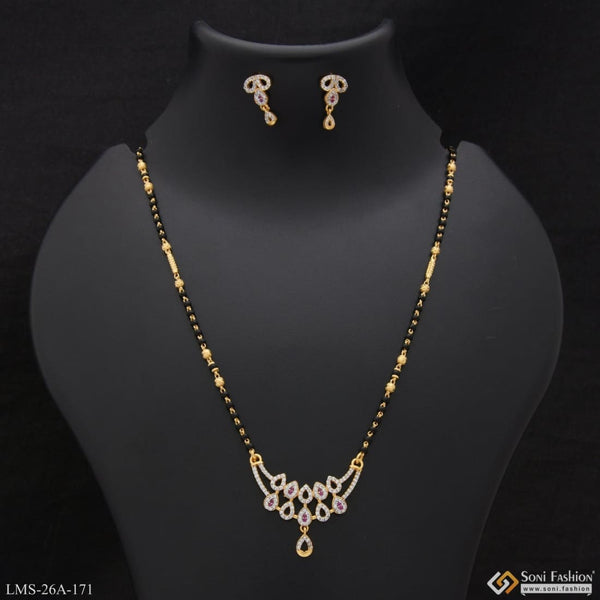 1 Gram Gold Plated With Diamond Designer Mangalsutra Set