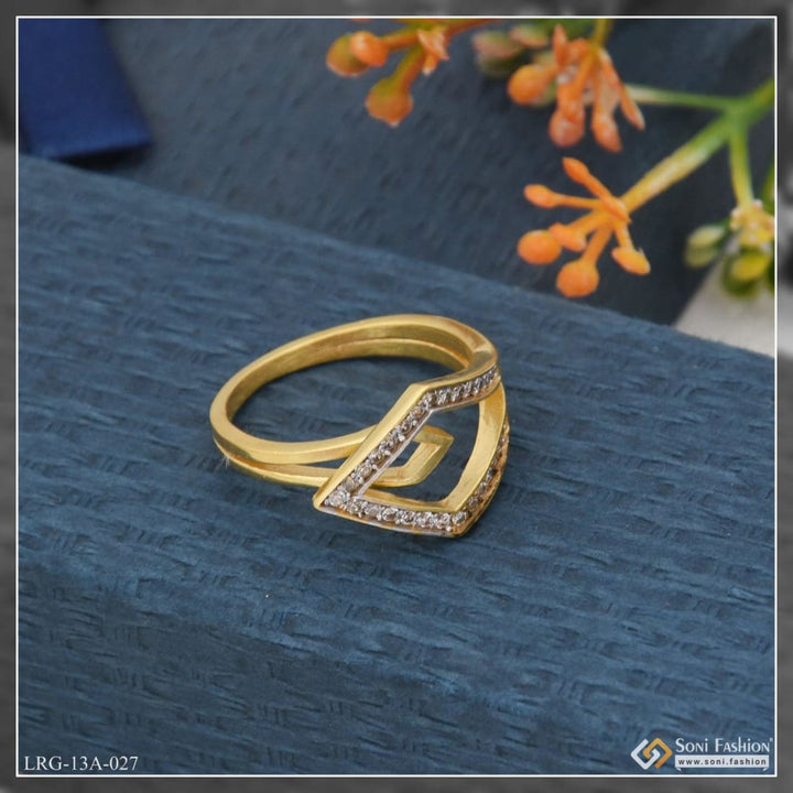 1 Gram Gold Plated With Diamond Eye-catching Design Ring