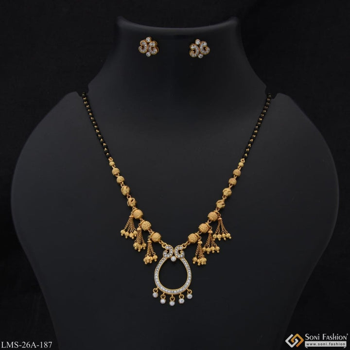 1 Gram Gold Plated With Diamond Fancy Design Mangalsutra