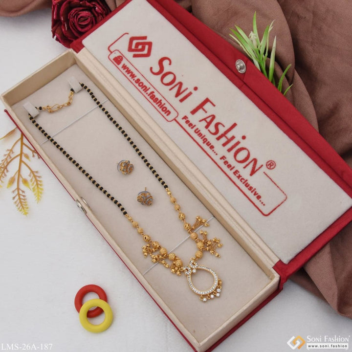 1 Gram Gold Plated With Diamond Fancy Design Mangalsutra