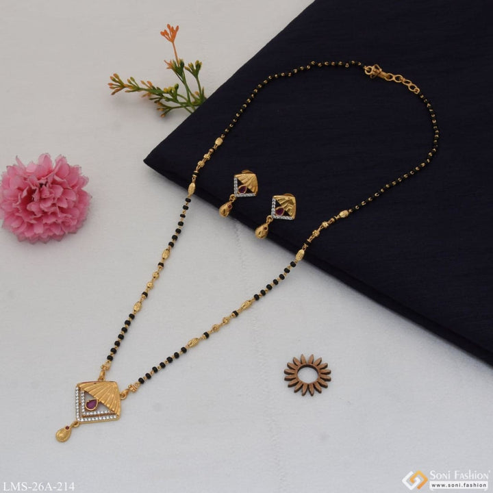 1 Gram Gold Plated With Diamond Fancy Design Mangalsutra