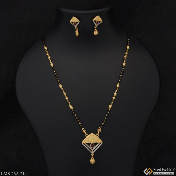 1 Gram Gold Plated With Diamond Fancy Design Mangalsutra