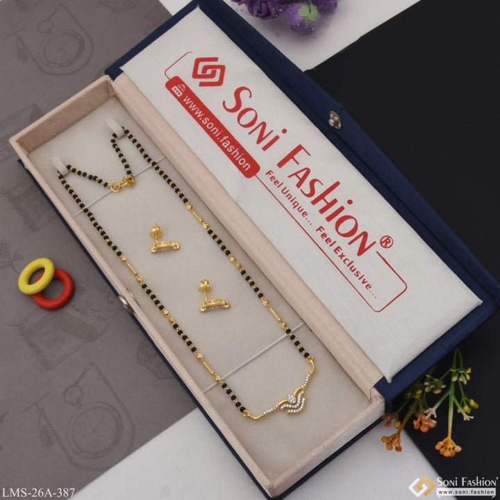 1 Gram Gold Plated With Diamond Fancy Design Mangalsutra