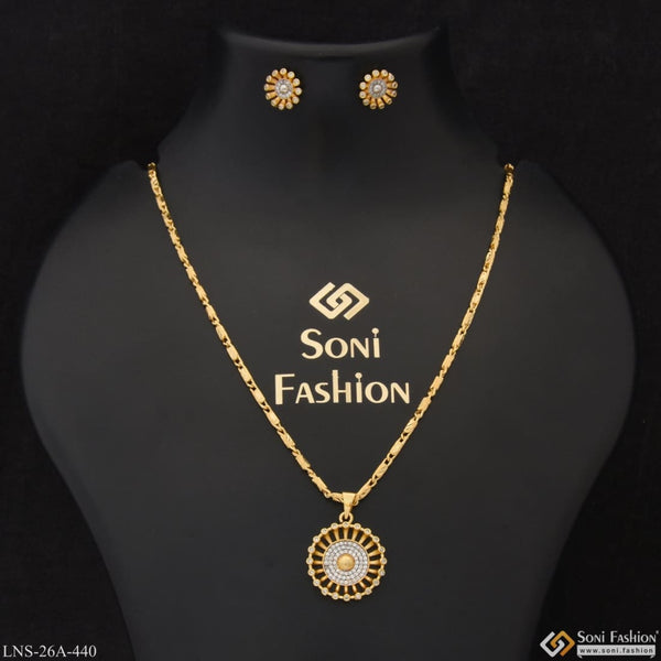 1 Gram Gold Plated With Diamond Fancy Design Necklace Set