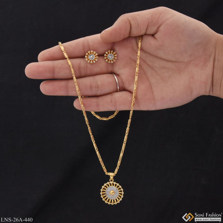 1 Gram Gold Plated With Diamond Fancy Design Necklace Set