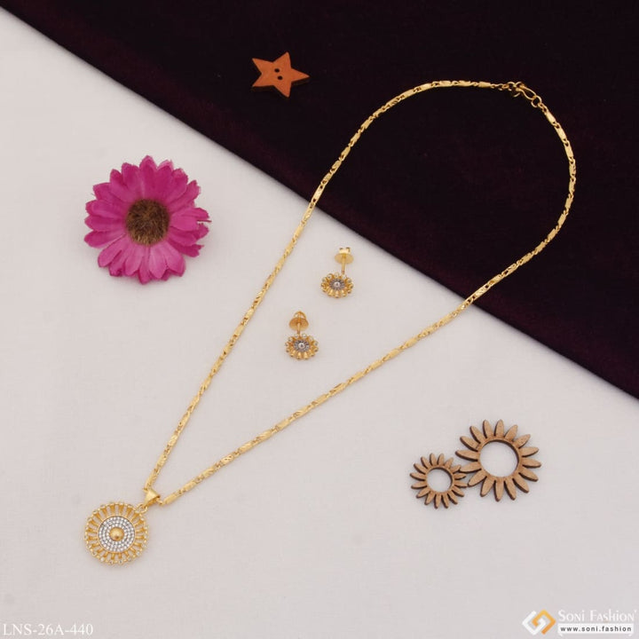 1 Gram Gold Plated With Diamond Fancy Design Necklace Set