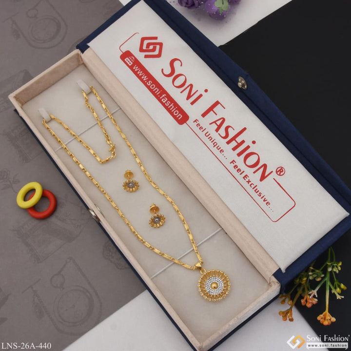 1 Gram Gold Plated With Diamond Fancy Design Necklace Set