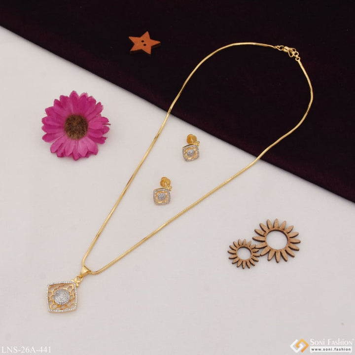 1 gram gold plated with diamond funky design necklace set